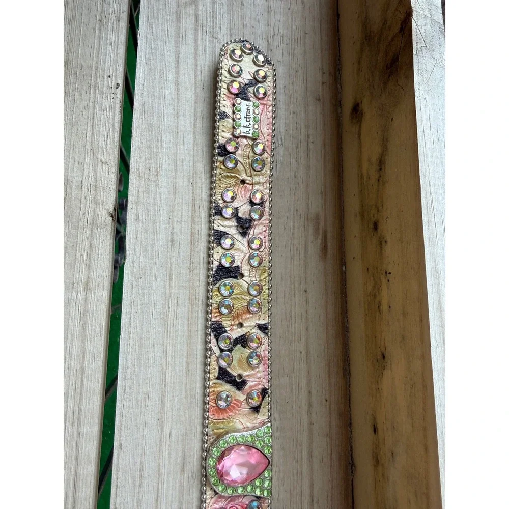 BB Simon Made in Italy Swarovski Crystal Belt – Floral Rainbow Buckle – Size XL